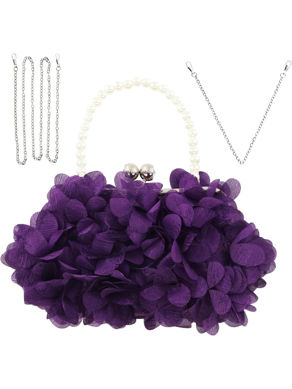 〽️ Women's Purple Small Floral Clutch Purse Detachable Chain Evening Bags